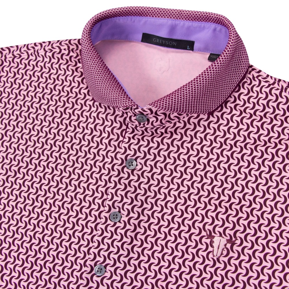 Greyson Mens Large Wolf Moon Printed Golf Polo Shirt Pink Red